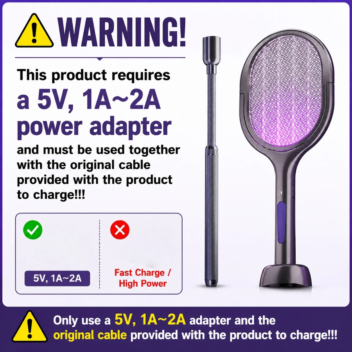 Extendable Electric Mosquito Swatter and Lamp