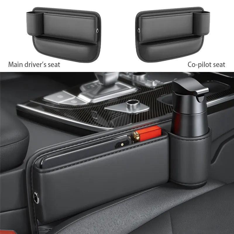 SEAMETAL Car Seat Gap Organizer with Cup Holder Wear-Resistant PU Leather Center Console Storage Bag Universal Seat Gap Filler