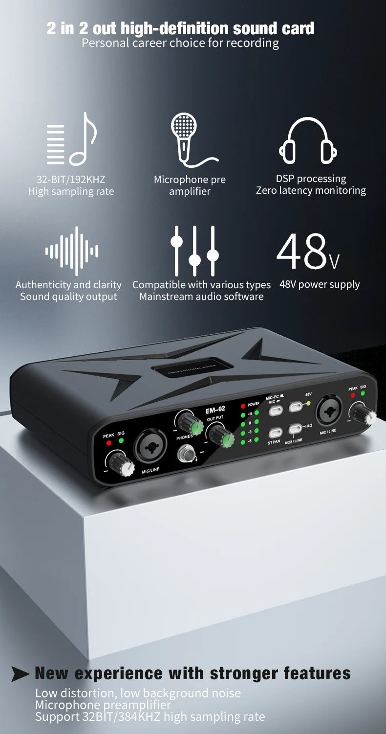 EM-02 USB Audio Interface met Microfoonvoorversterker