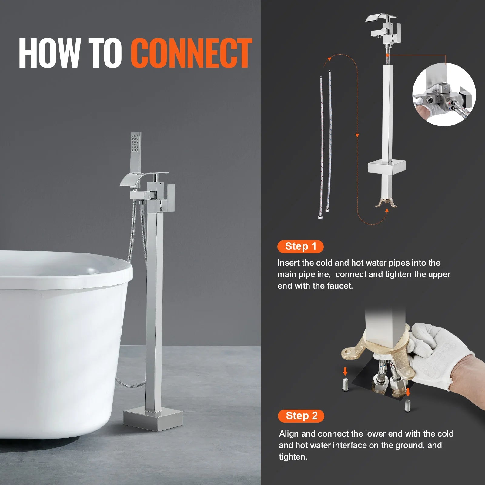 Freestanding Bathtub Faucet Shower Mixer with 360° Swivel Spout