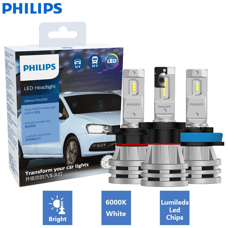 Philips Ultinon Pro3101 LED H4 H7 H11 Phare de véhicule 12V/24V 6000K Blanc lumineux H1 H3 HB3 9005 HB4 9006 HIR2 9012 Lampes LED