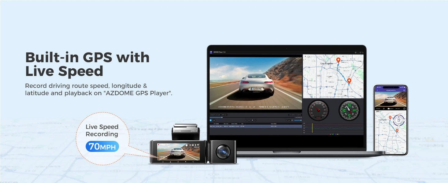 AZDOME M550 Pro Dash Cam 3‑Channel with GPS & WiFi