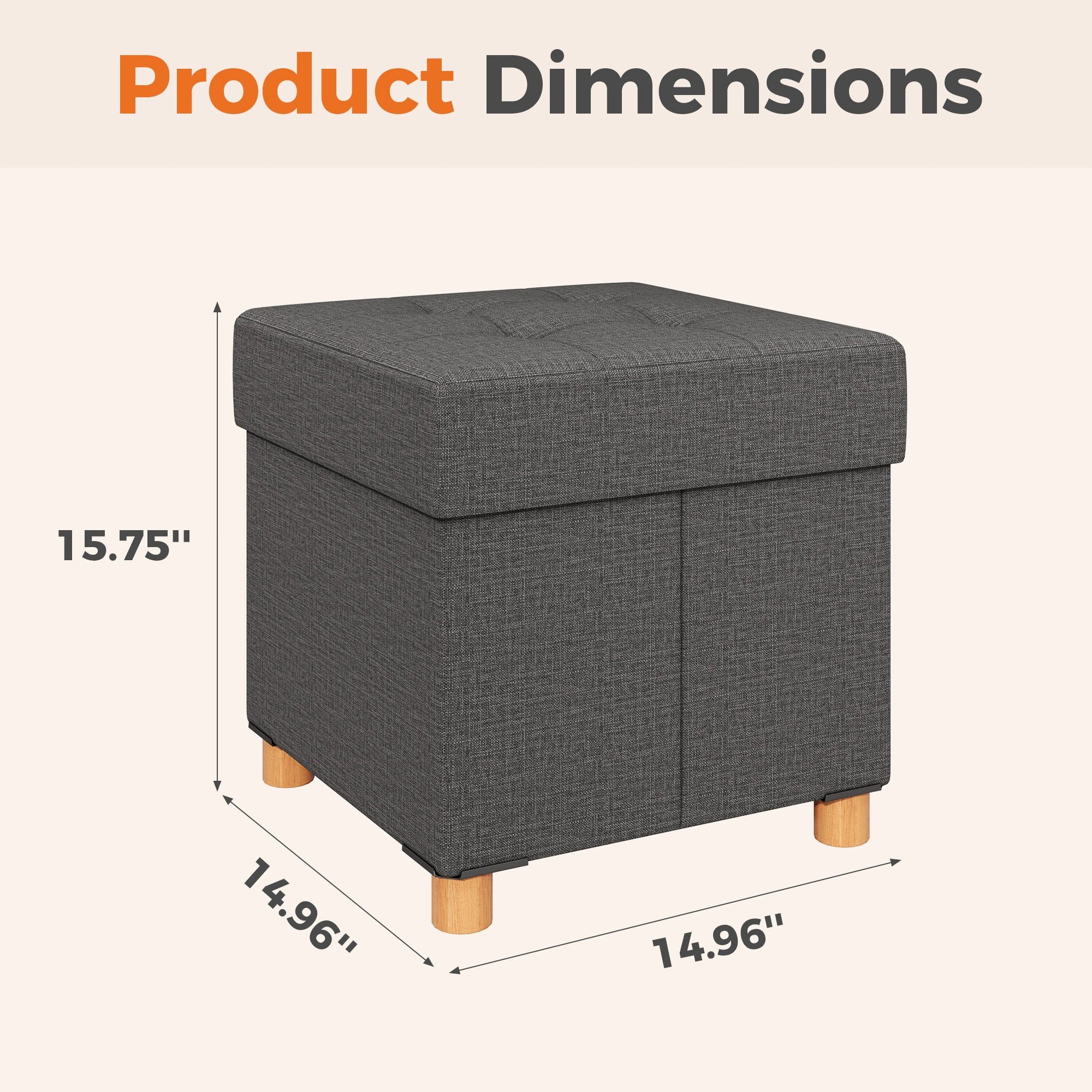 15" Cube Storage Ottoman Bench with Hidden Storage & Seating
