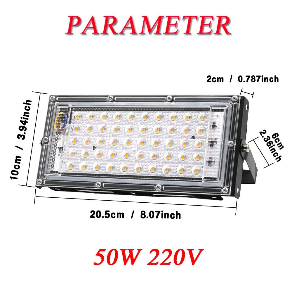 50W Outdoor LED Floodlight, Warm or Cool White, AC 220–240V