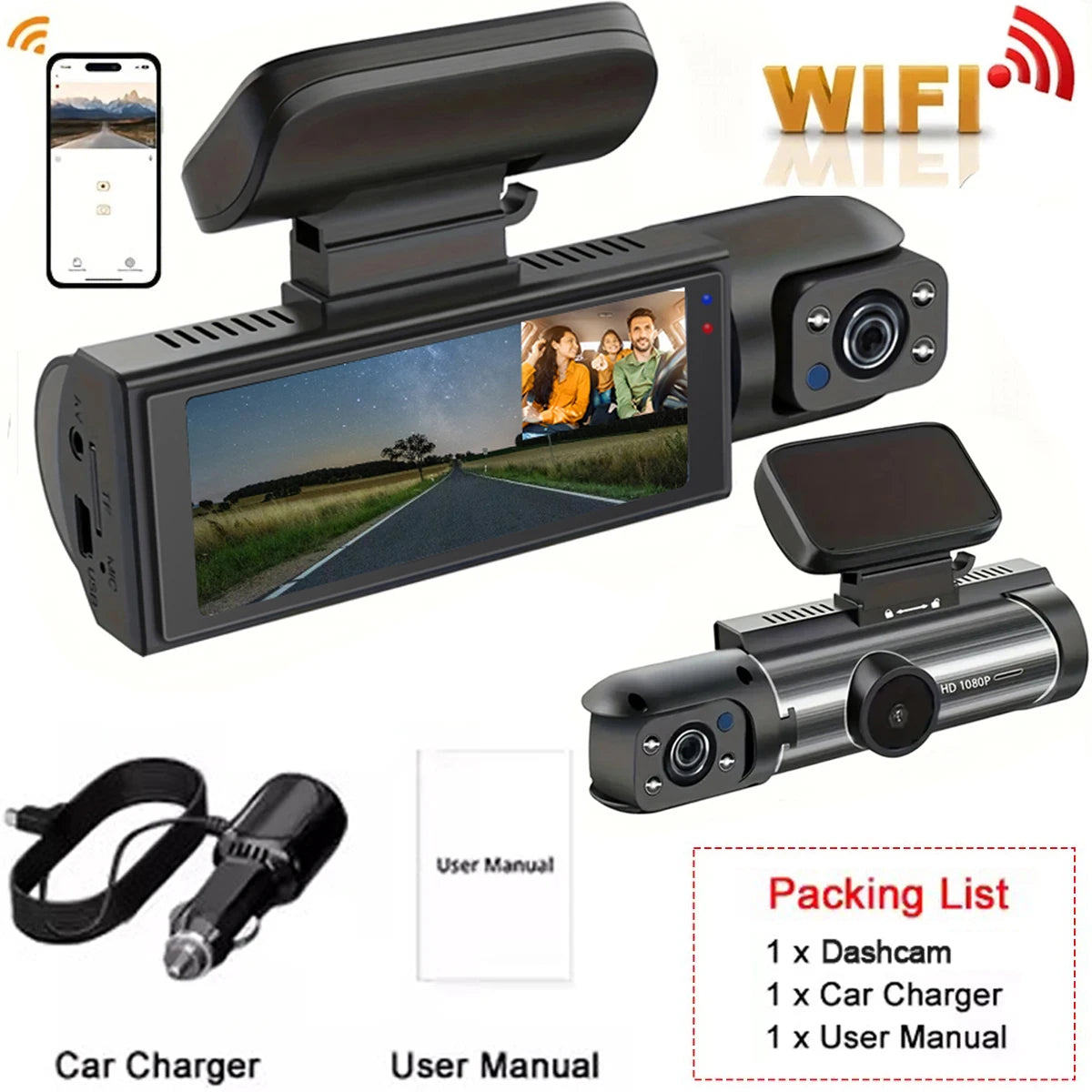 Dual-View Wi-Fi Dash Camera - Card Options