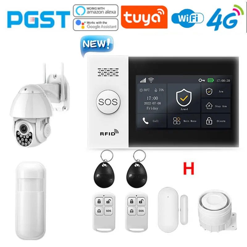 PGST PG-107 4G Tuya trådløs hjemme-WIFI GSM hjemme sikkerhet med bevegelsessensor innbruddslarm system støtter Alexa & Google