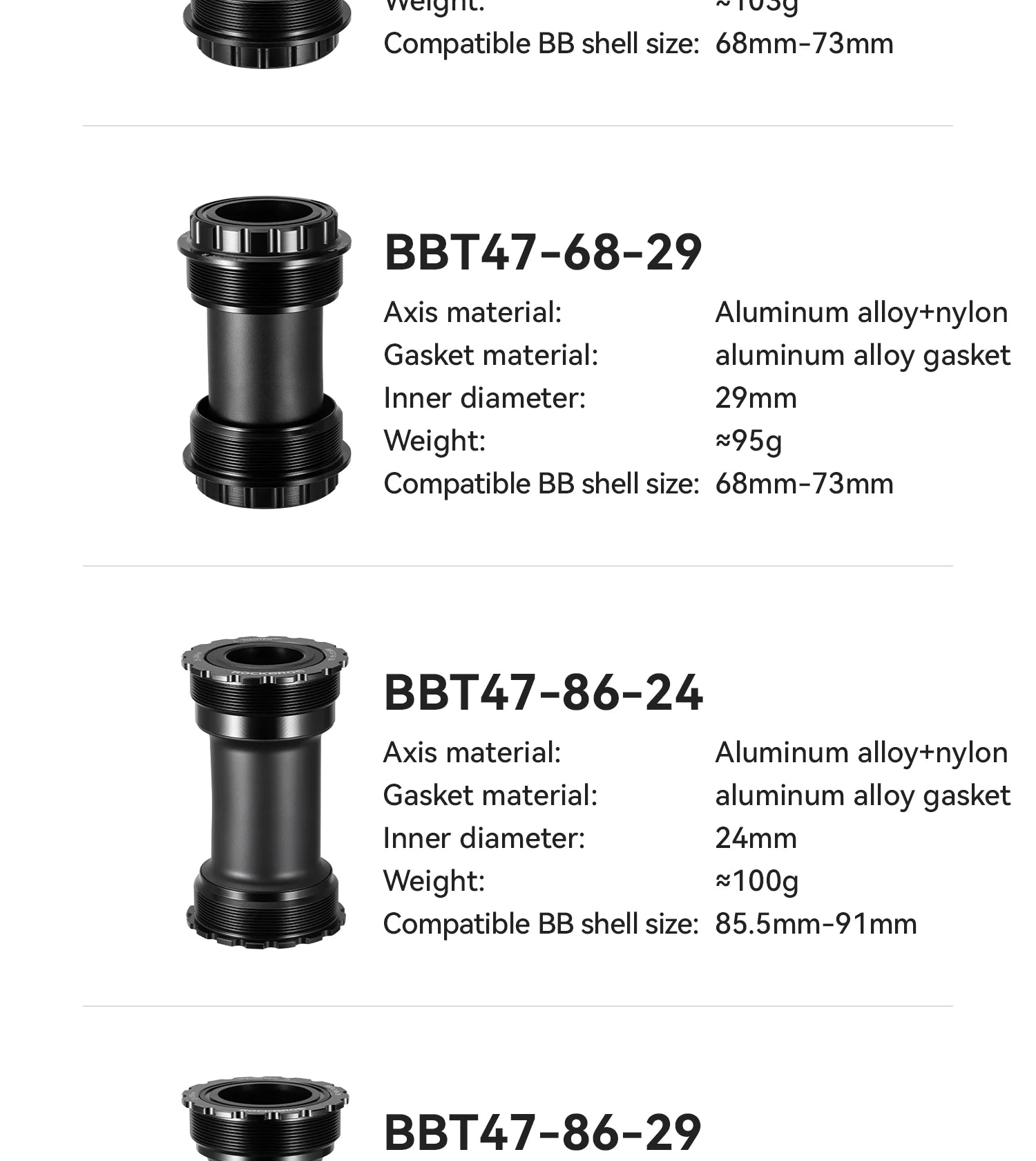 Aluminum Alloy Bike Bottom Bracket Sealed Bearing for MTB Road