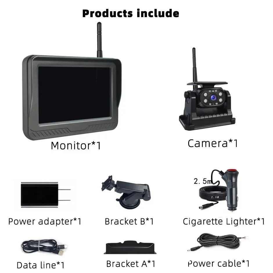 5" Monitor HD Magnetic Solar Wireless Backup Camera 1080P Upgrade Auto on/Off Camera Night Vision Rechargeable Rear View Camera 