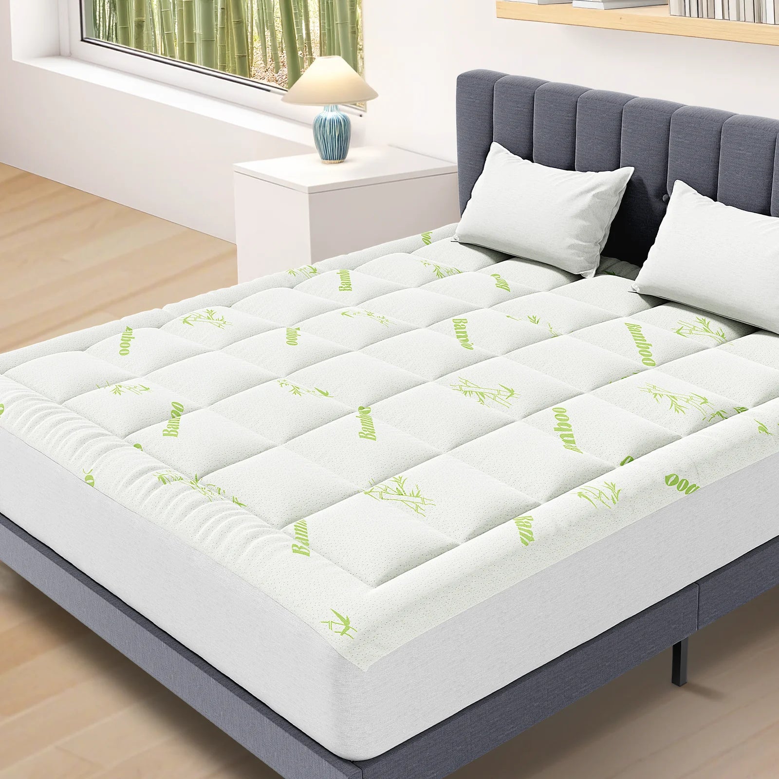 Bamboo Fiber Cooling Mattress Topper with Deep Pockets 400g