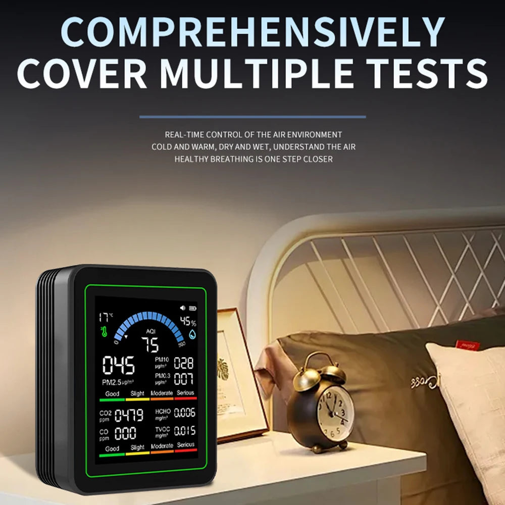 10-in-1 Air Quality Monitor Carbon Dioxide Monitor Formaldehyde Detector Temperature and Humidity Monitor 1PC