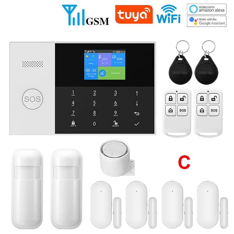 WIFI GSM Alarm System Tuya Smart Life APP Home Smart Security Protection Wireless Security Alarm House System with ALexa 