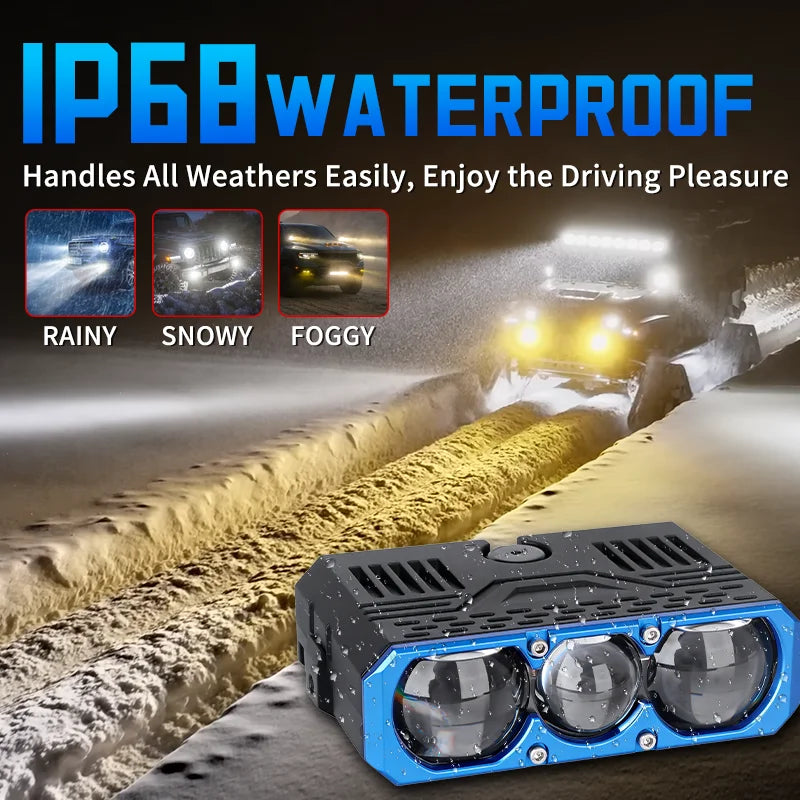 New Triple Lens LED Spotlight LED Headlight Universal Grille Light Car Accessories For Car Motorcycle OFF-Road SUV ATV