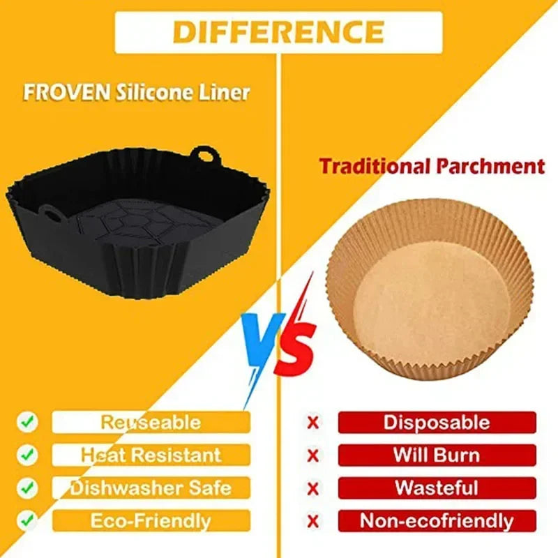 Silicone Air Fryer Basket Liner, Round Square Reusable Pan Liner