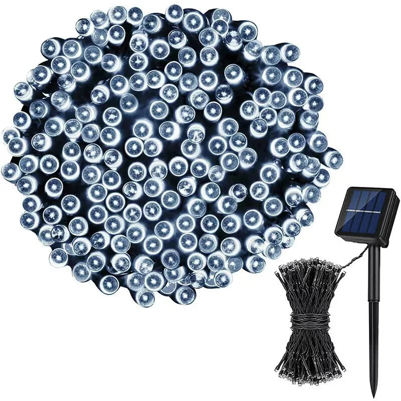 LED-sollyslenke med 300 LED-lys, 8 moduser, vanntett, solcelledrevet dekorasjonslyslenke med stjernelys til utendørs bruk, jul og julehøytiden