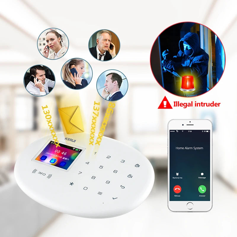 KERUI 433MHZ GSM+WiFi Heimalarm Kommt mit Tuya Smart Anti-Diebstahl Alarme Alarm System Kits Integrierte Batterie Sirene PIR Sensor