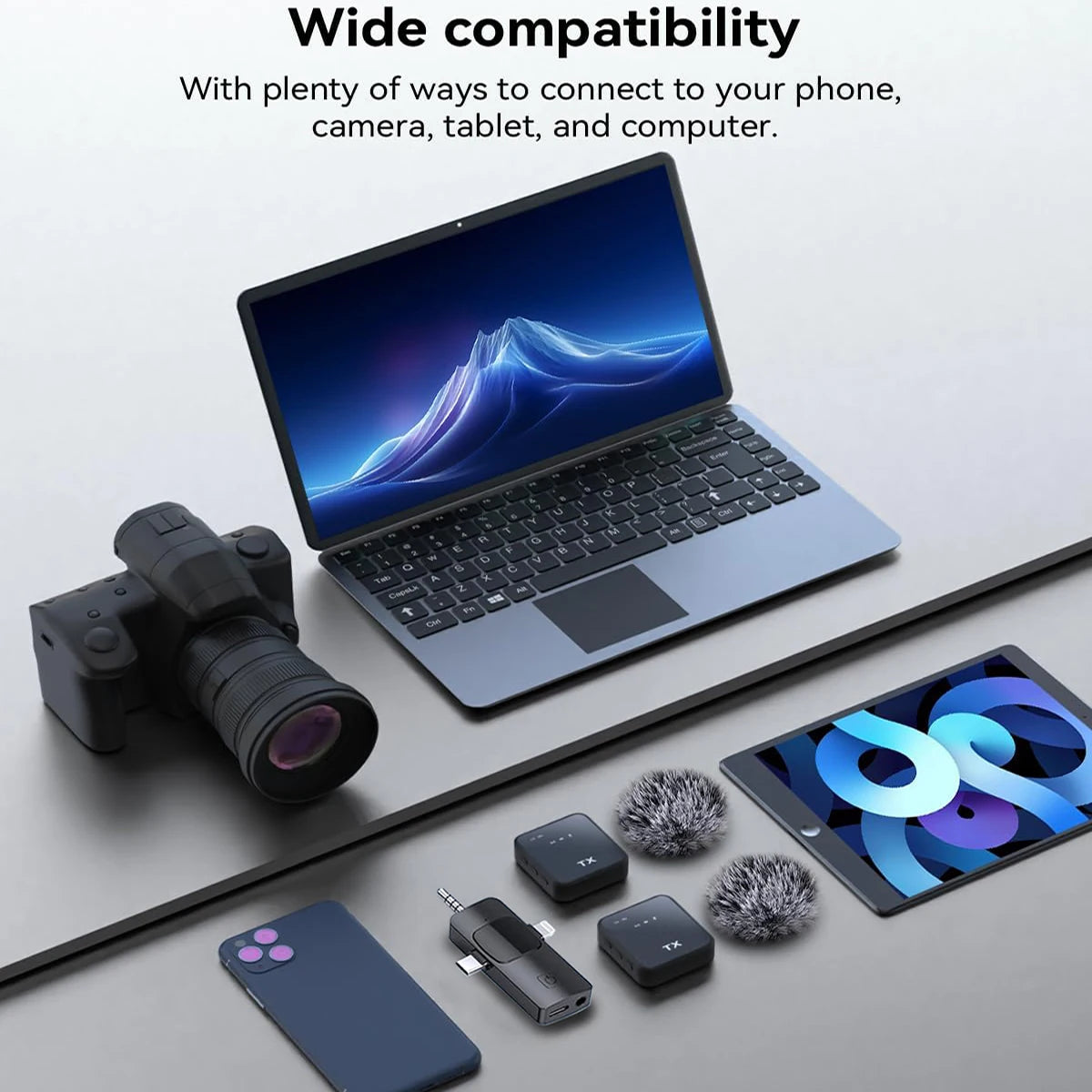 3in1 Wireless Lavalier Microphone for Camera,iPhone,Android,Microphone for Video Recording Recording Podcast Noise Reduction mic 