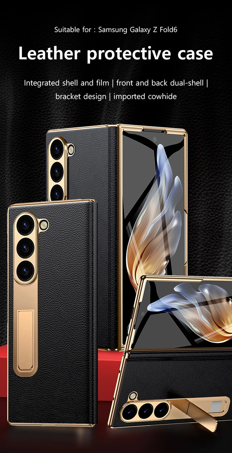 Äkta läderfodral med magnetisk gångjärnsställning för Samsung Galaxy Z Fold