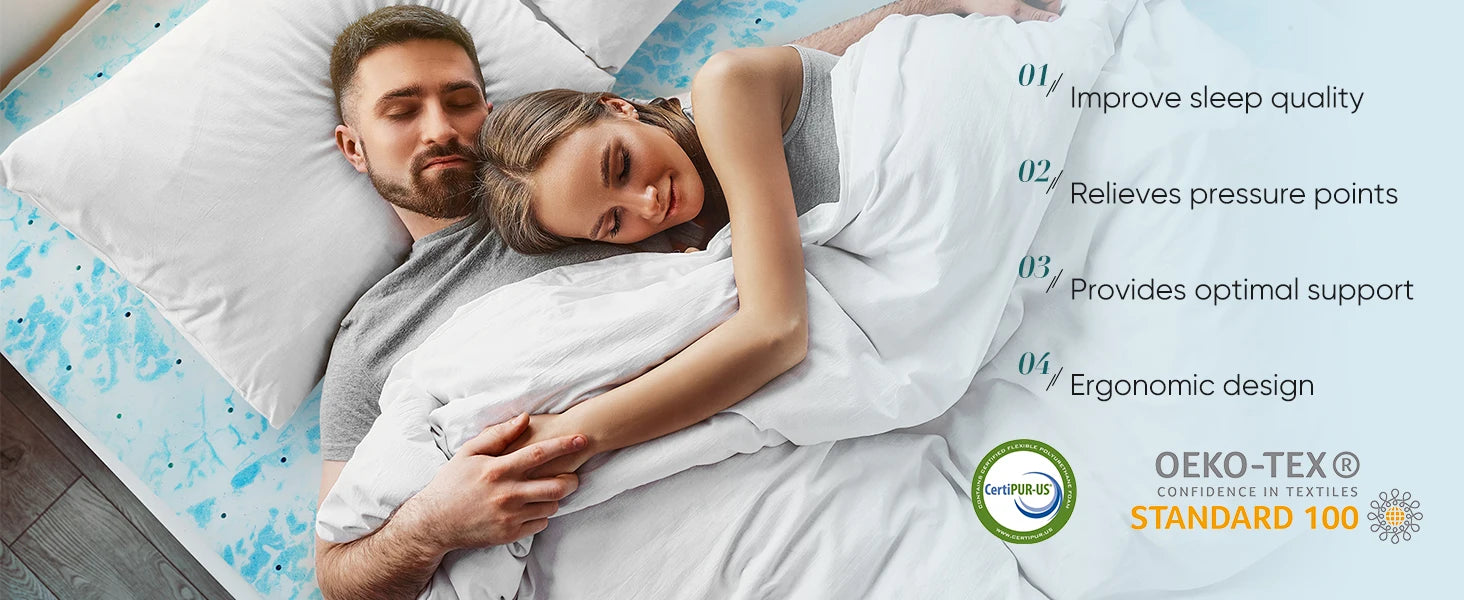 Colchón de espuma viscoelástica con gel para cama tamaño completo, 2–3 pulgadas, confort refrescante