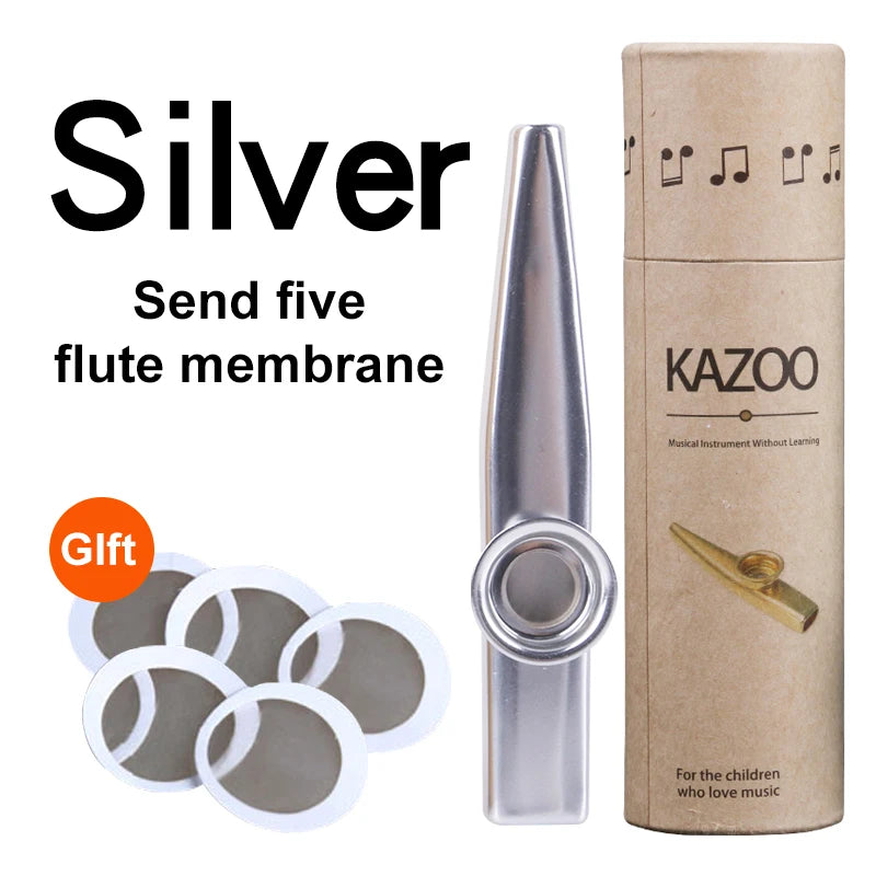 Kovové kazoo s piatimi náhradnými membránami