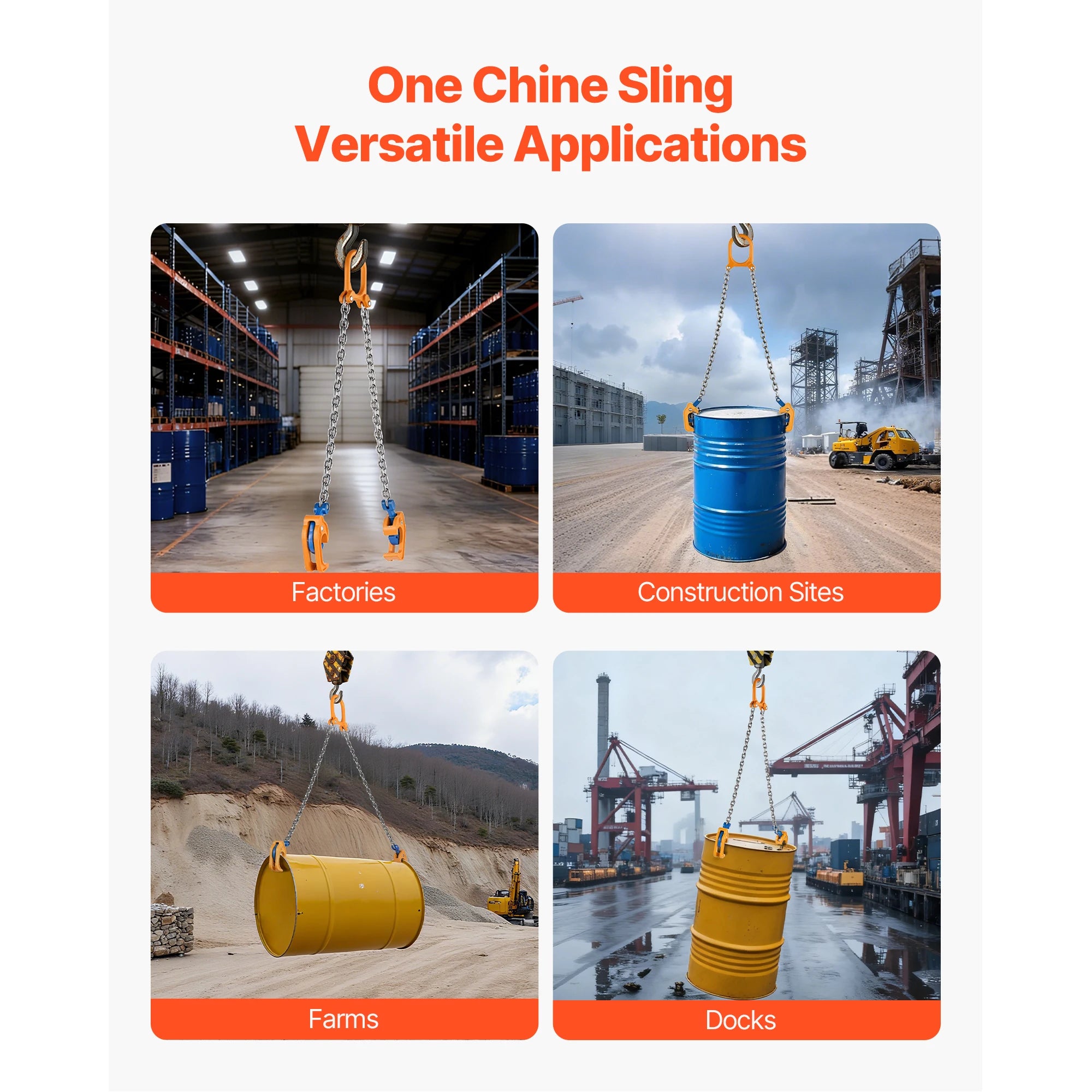 2000–2200 lbs Drum Lifting Chain Sling with Secure Hooks