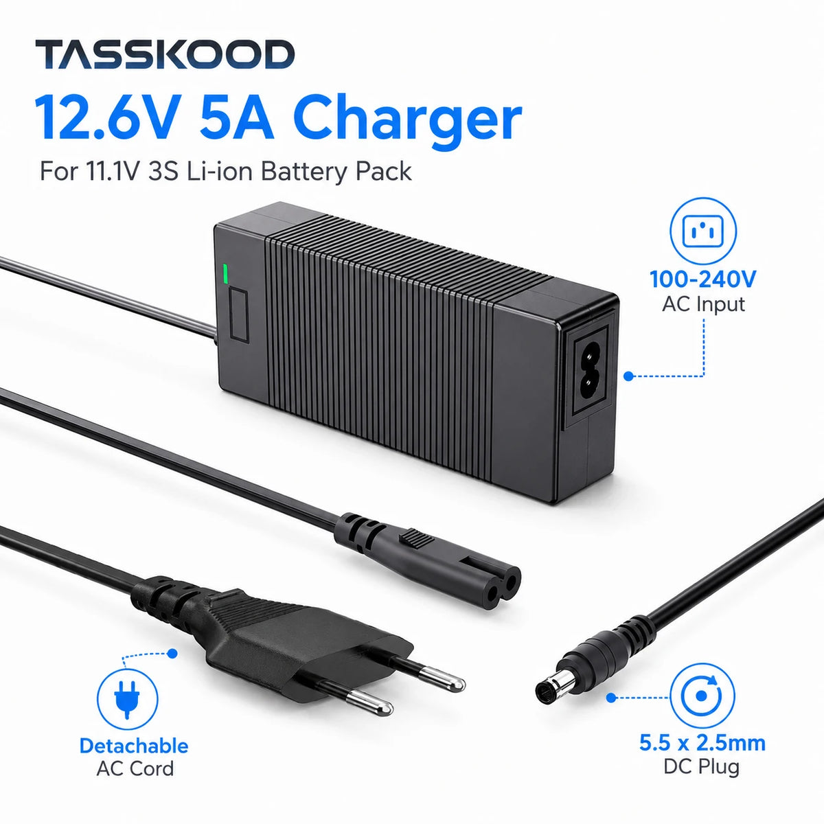 شاحن 12.6 V لحزم بطاريات الليثيوم 3S المتوافقة