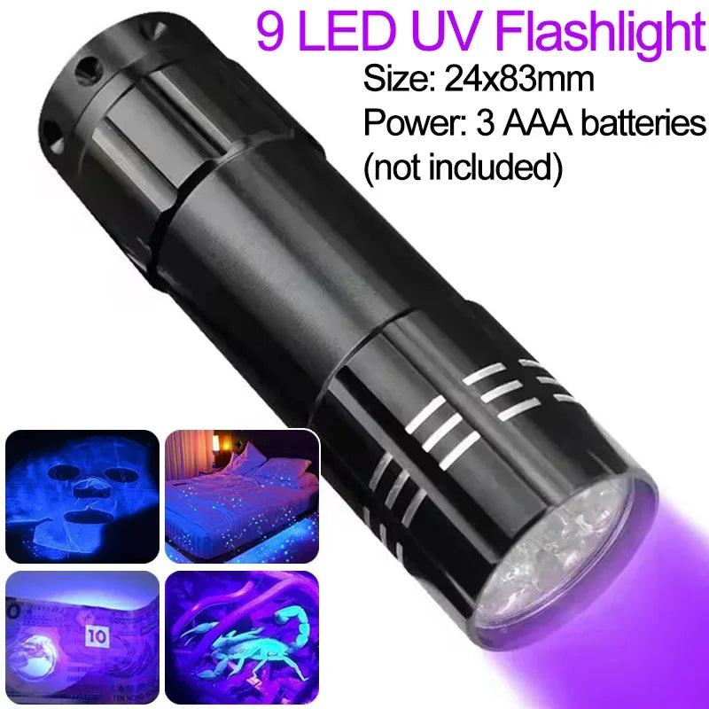 365/395nm UV Flashlight Zoomable Ultra Violet Torch Ultraviolet Lights for Pet Urine Stains Scorpions Fluorescent Agent Detector 