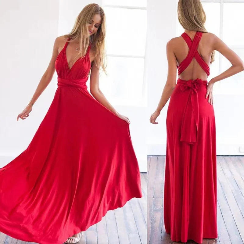Sexy Women Multiway Wrap Convertible Boho Maxi Club Red Dress Bandage Long Dress Party Bridesmaids Infinity Robe Longue Femme 