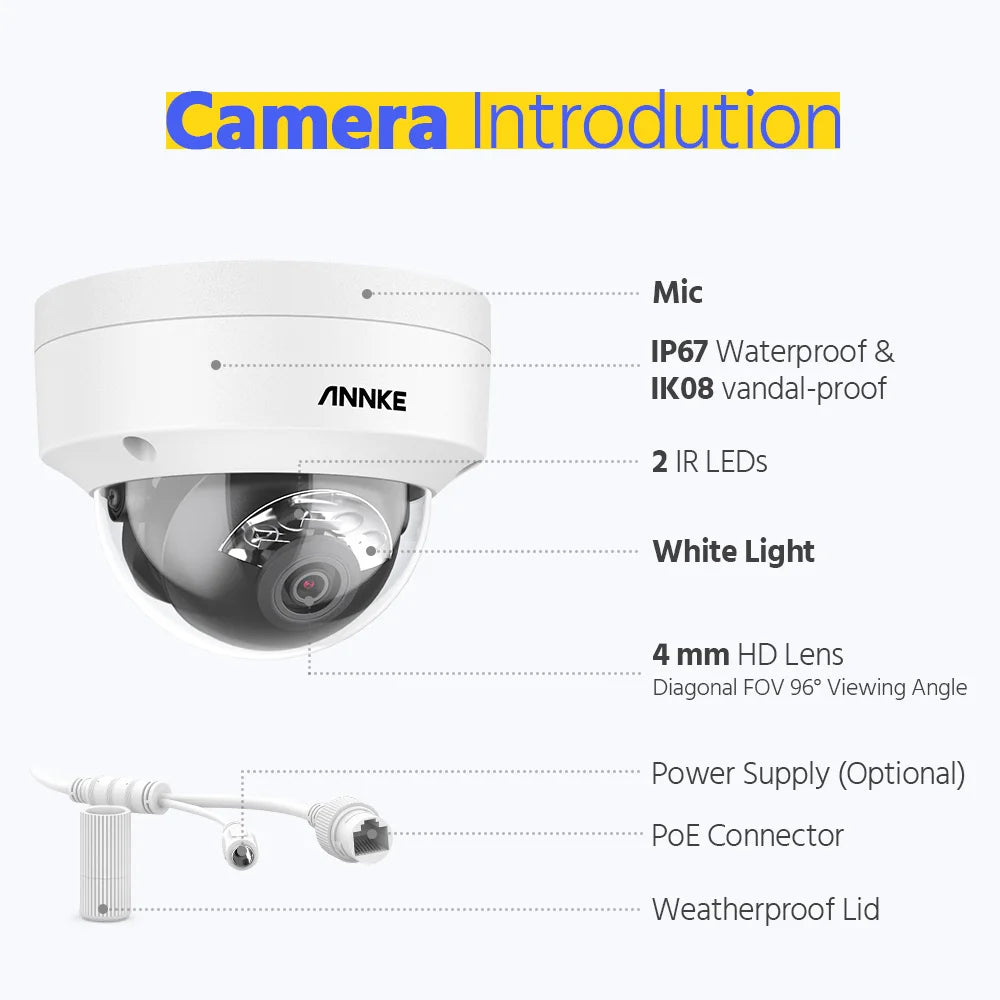 4K 8MP PoE Security Camera with Color Night Vision and Audio