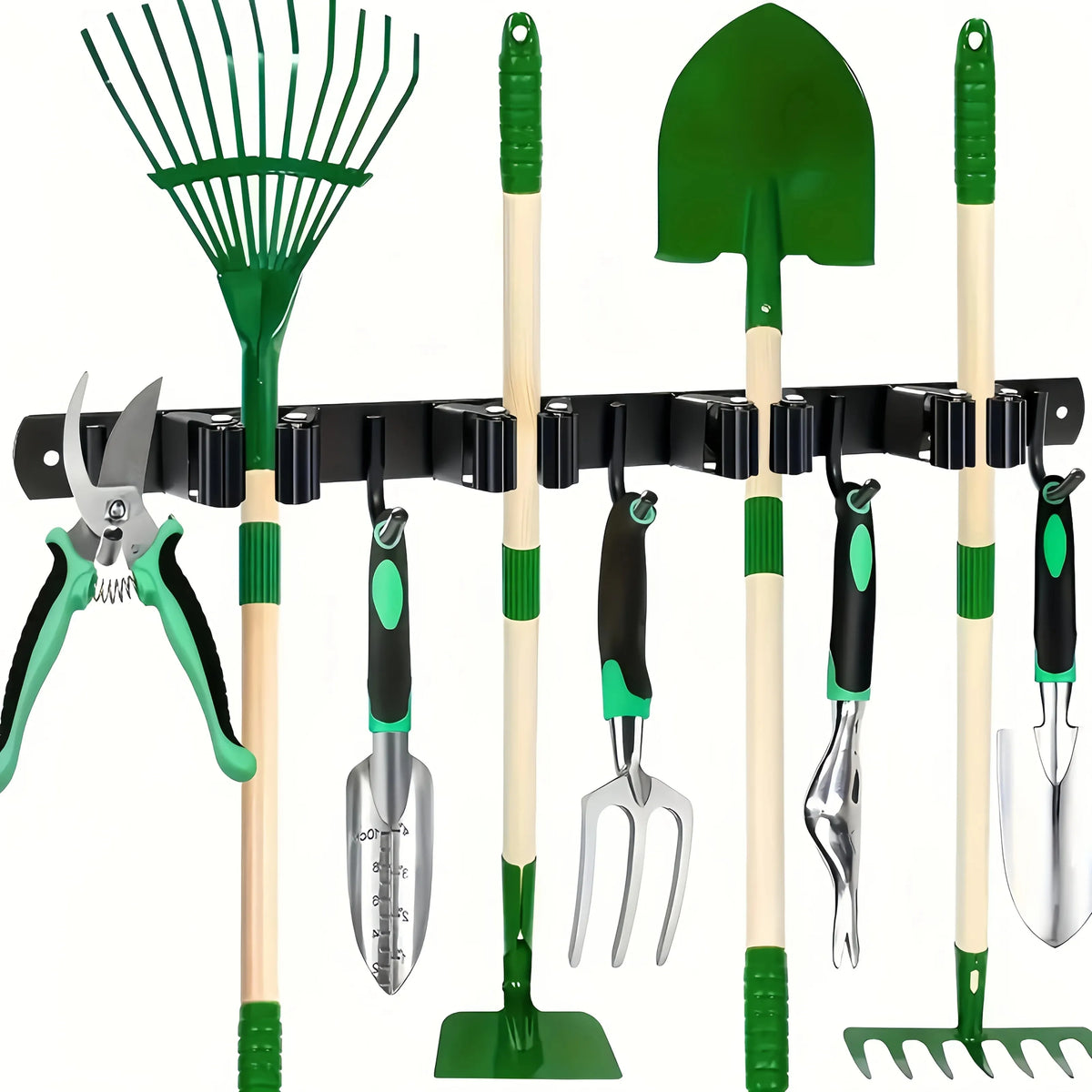 Heavy-Duty Metal Tool Rack - Wall-Mounted 4-Slot, 5-Hook Storage