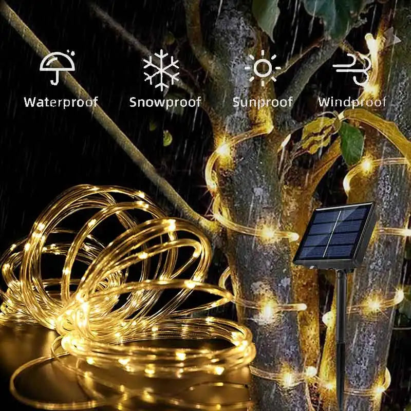 Solarne lampki LED na lince o długości 7 m z ośmioma trybami