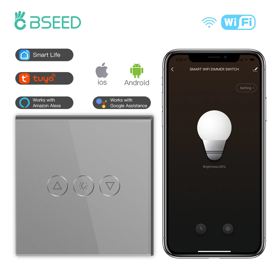 Tuya WiFi Glass Dimmer Switch - Neutral Required