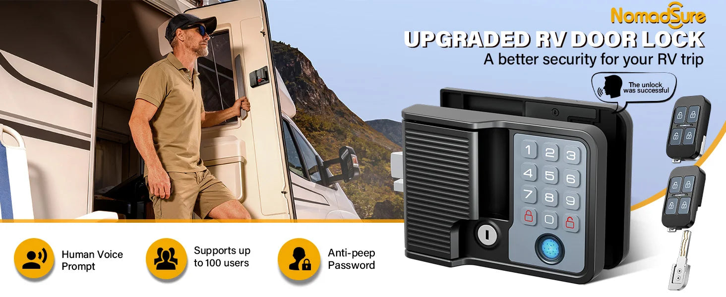Smart RV Door Lock with Fingerprint, Keypad Remote & Weatherproof Metal