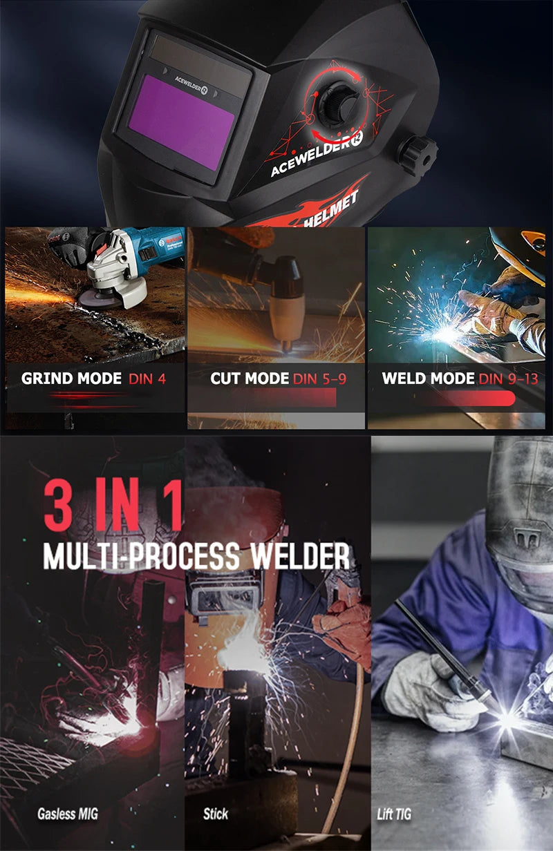 ACEWELDER 3 In 1 Welding Machine 140A Flux Cored MIG ARC Lift TIG Welder 110V IGBT Inverter Gasless Welding Machine