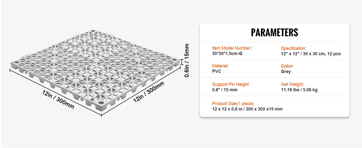 SucceBuy Interlocking Tile 12/50/55PCS 12"x12" Splicing Soft PVC Drainage Floor Tiles Non-Slip Drainage Holes for Bathroom Pool