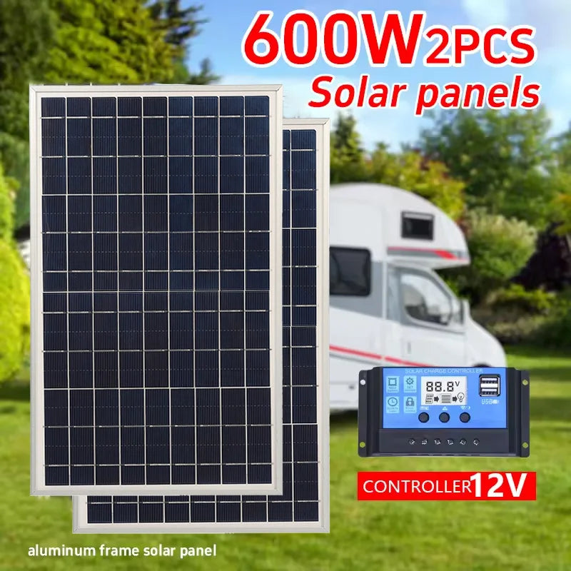 300W 12V Solar Panel Kit Complete Polycrystalline USB Power Portable Outdoor Rechargeable Solar Cell Solar Generator for Home 