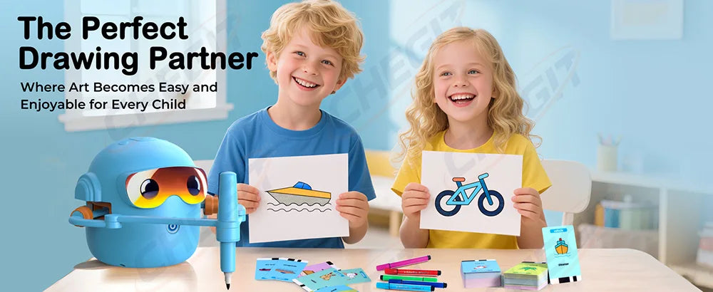 Interactive Drawing Robot for Kids with 100 Cards and Pens