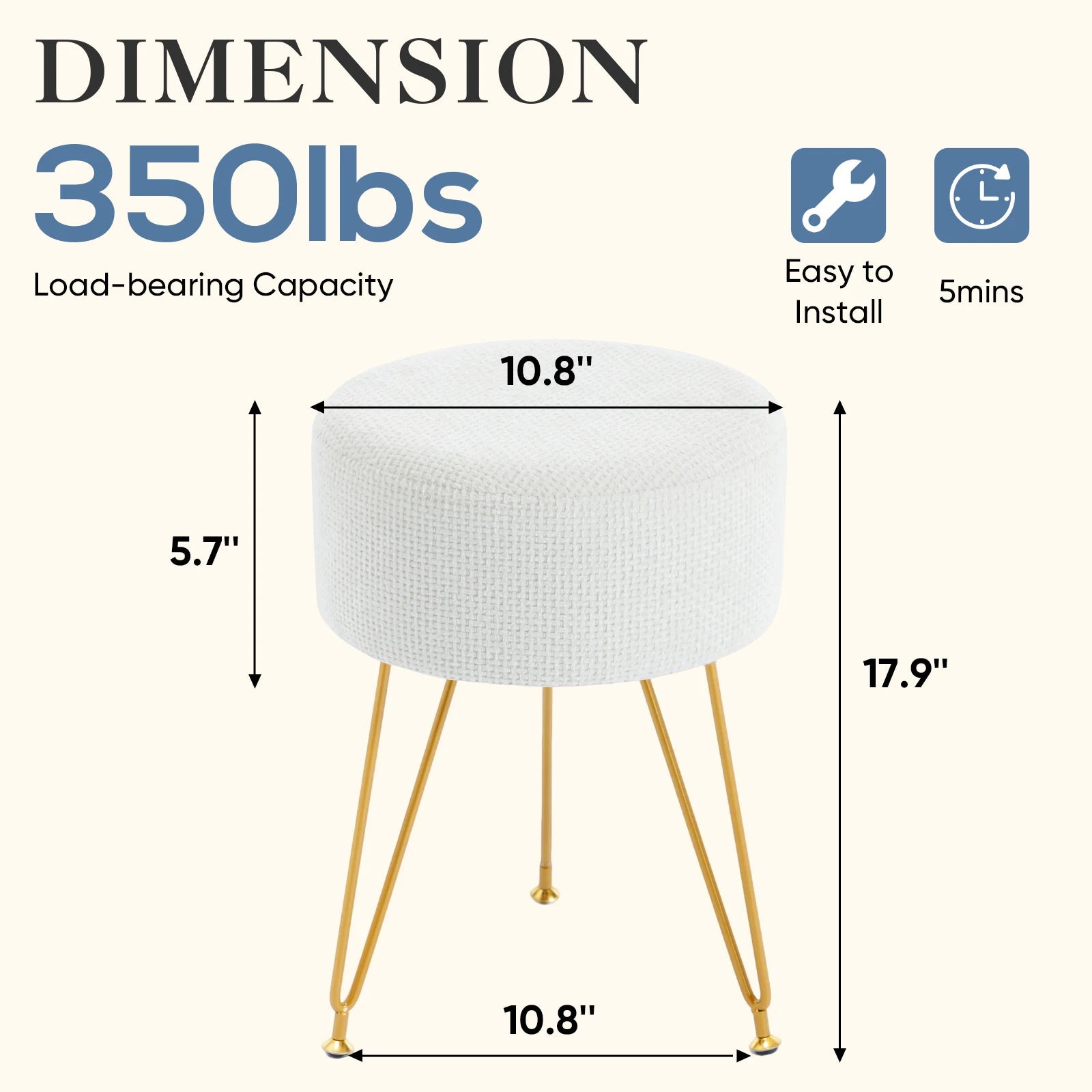 Pouf rotondo in velluto con contenitore nascosto e gambe in metallo
