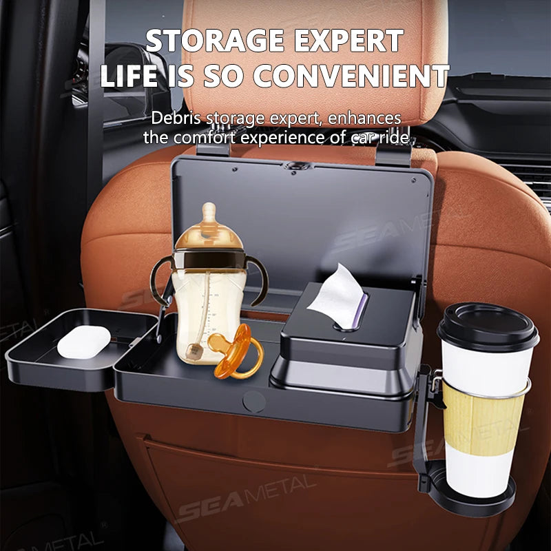 SEAMETAL Foldable Car Seat Tray Table Portable Compact Vehicle Back Seat Table for Kids Stable Backseat Snacks Tray/Drink Holder