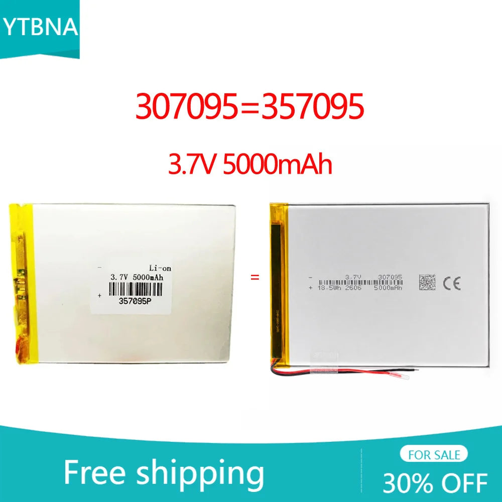Rechargeable 5000mAh 3.7V Li-Polymer Battery 307095/357095