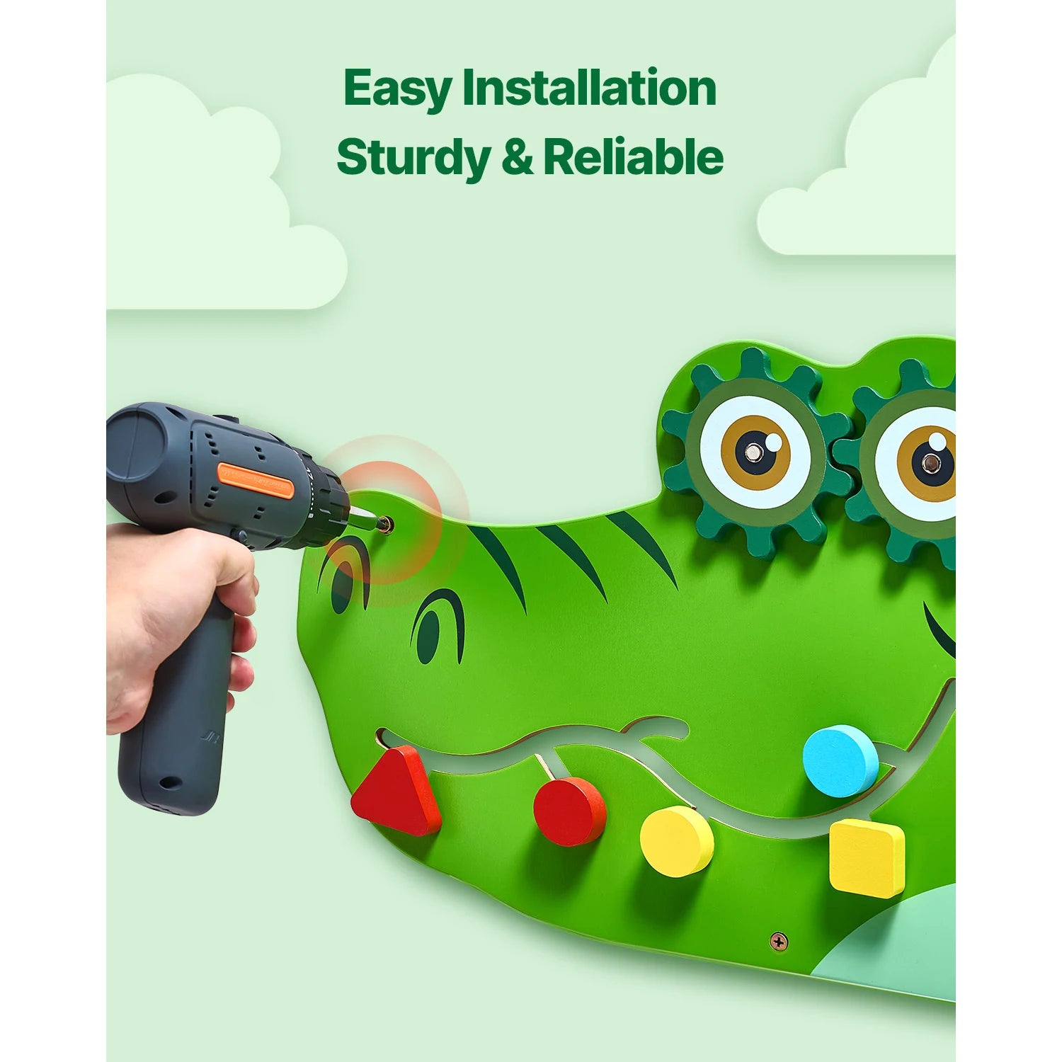 Πίνακας Δραστηριοτήτων Montessori με 9 Παιχνίδια Κροκόδειλος Busy Board