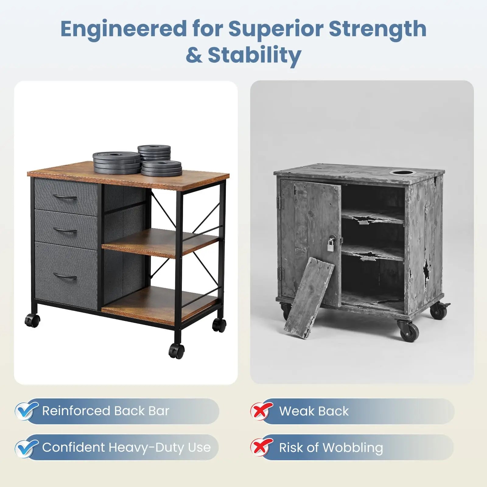 Rolling Storage Cabinet with Fabric Drawers and Steel Frame