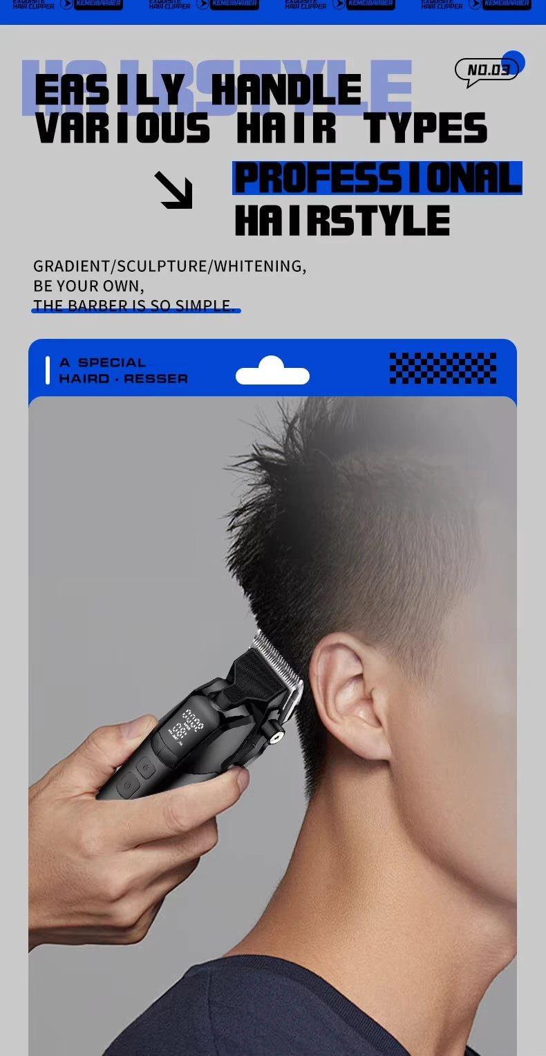 Kemei KM-1858 9000RPM 10W Hair Clipper,KM-264 Rechargeable Electric Trimmer,Original KM-T95 Shaver For Men Barber Clippers Kit 