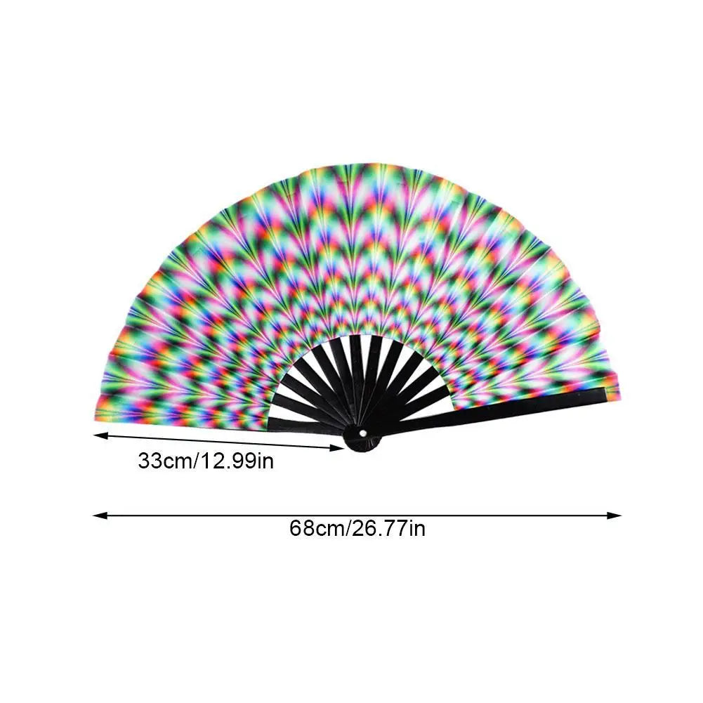 Bambusowy wachlarz składany 33 cm z fluorescencyjną tkaniną