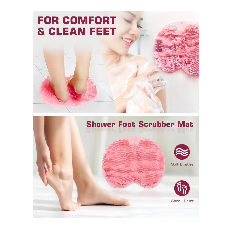 Shower Foot Scrubber Mat Back Washer Exfoliating Bath Wash Pad Wall Mounted Slip Suction Cups for Use in Cleaner Men and Women 