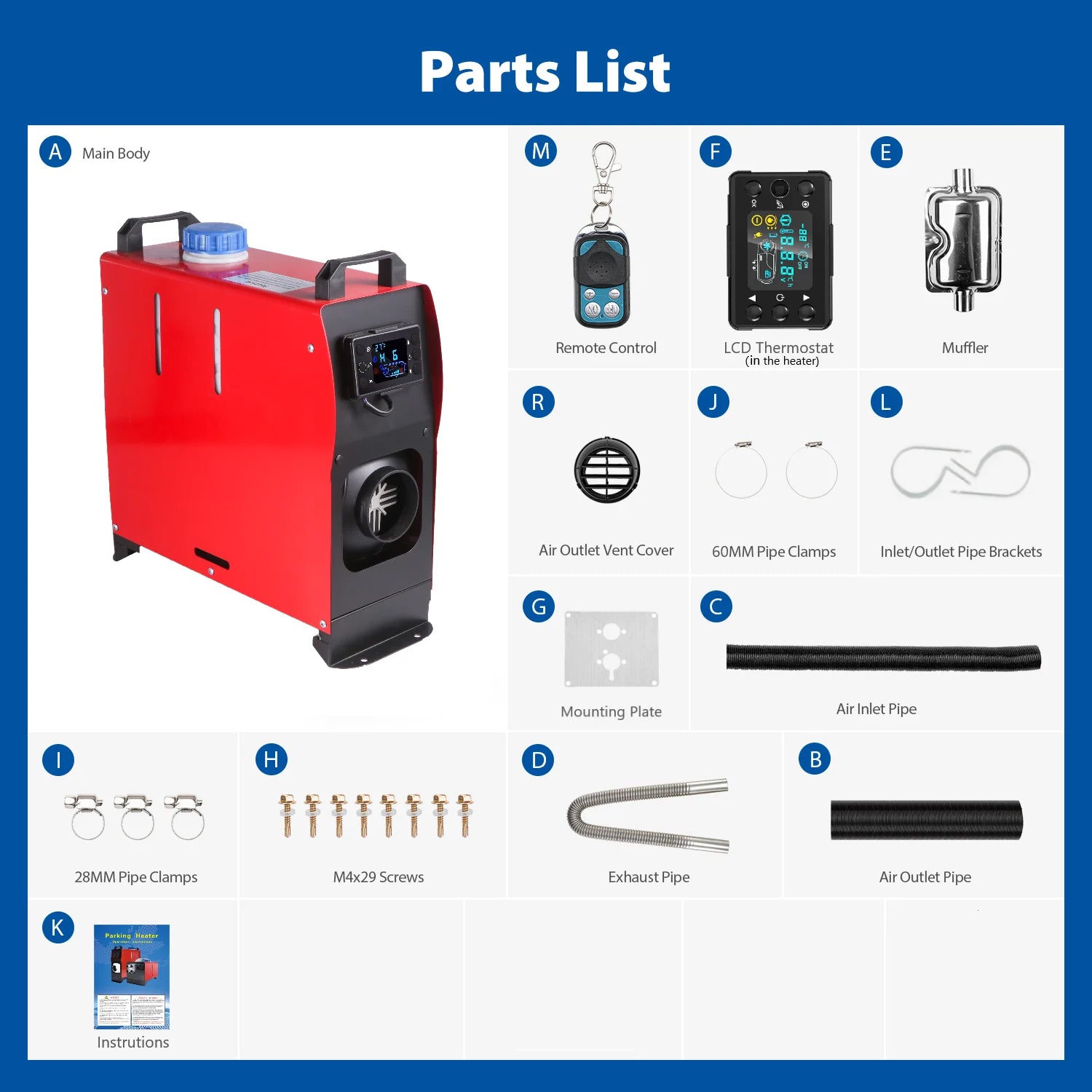 Дизельний парковий обігрівач 12В 8000Вт з глушником для транспортних засобів