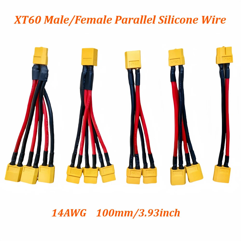 XT60 Parallel Battery Connector 3-Way 14AWG Silicone Wire Male/Female Dual Extension Y Splitter 100mm for Battery Charger Motor 