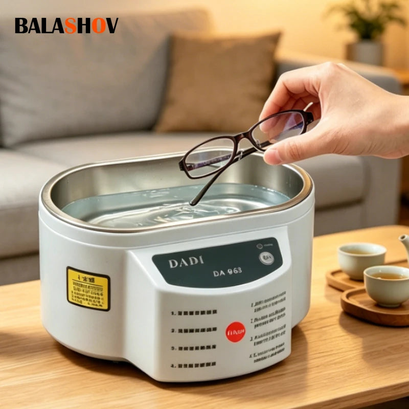 Ultraäänipuhdistin 40 kHz 30 W kylpy lasille, hammasproteeseille ja koruille