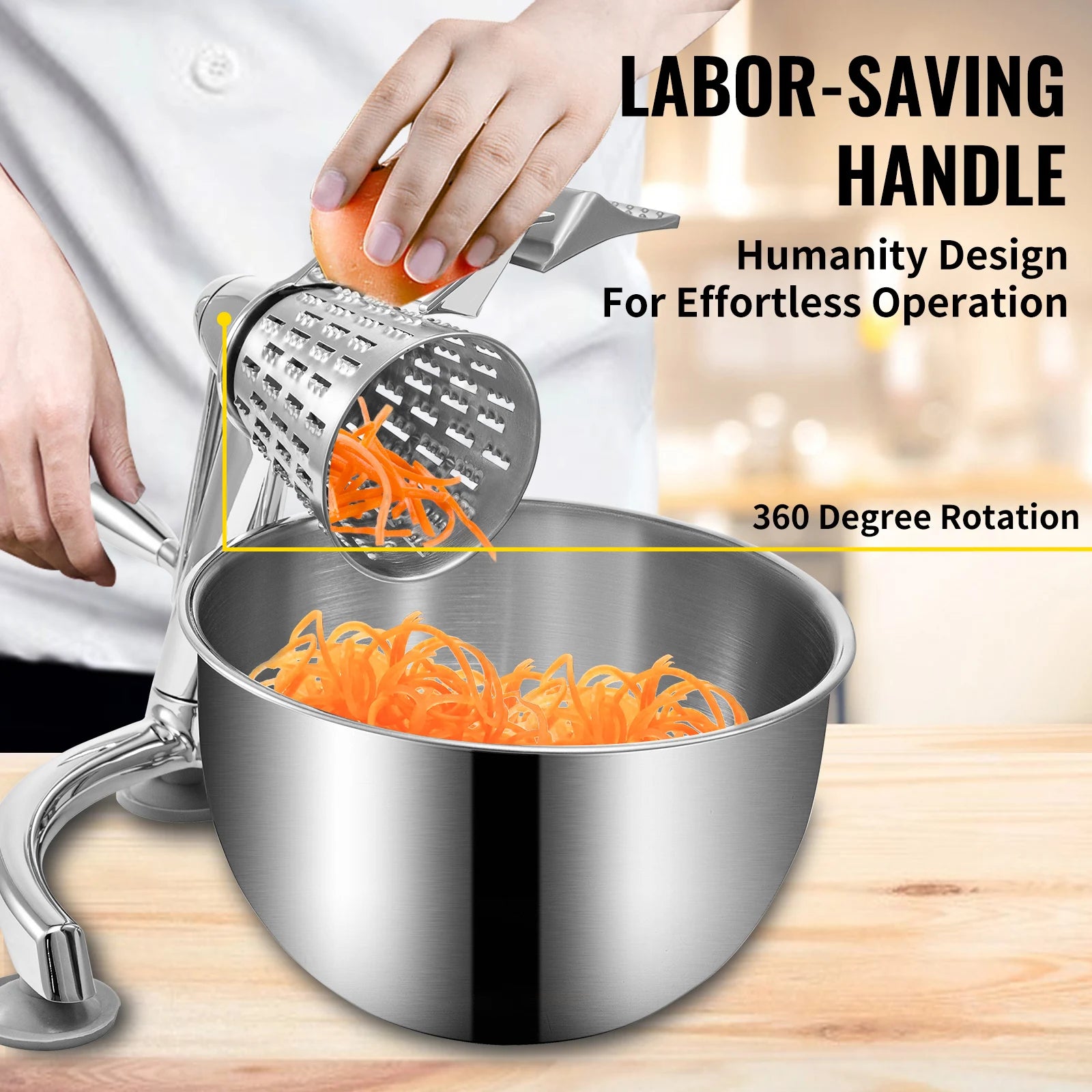 Rotary Cheese Grater with 5 Blades & 2.5L Bowl Manual Slicer