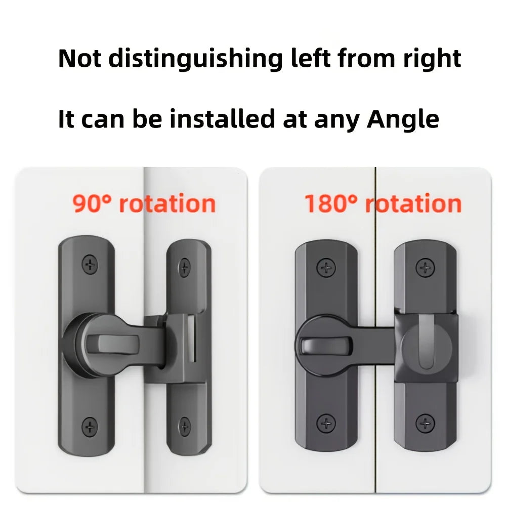 Anti-Theft Door Lock - 90°/180° Adjustable Sliding Pin, Keyless Entry Heavy-Duty Black Easy Install for Home Office Hotel Garage