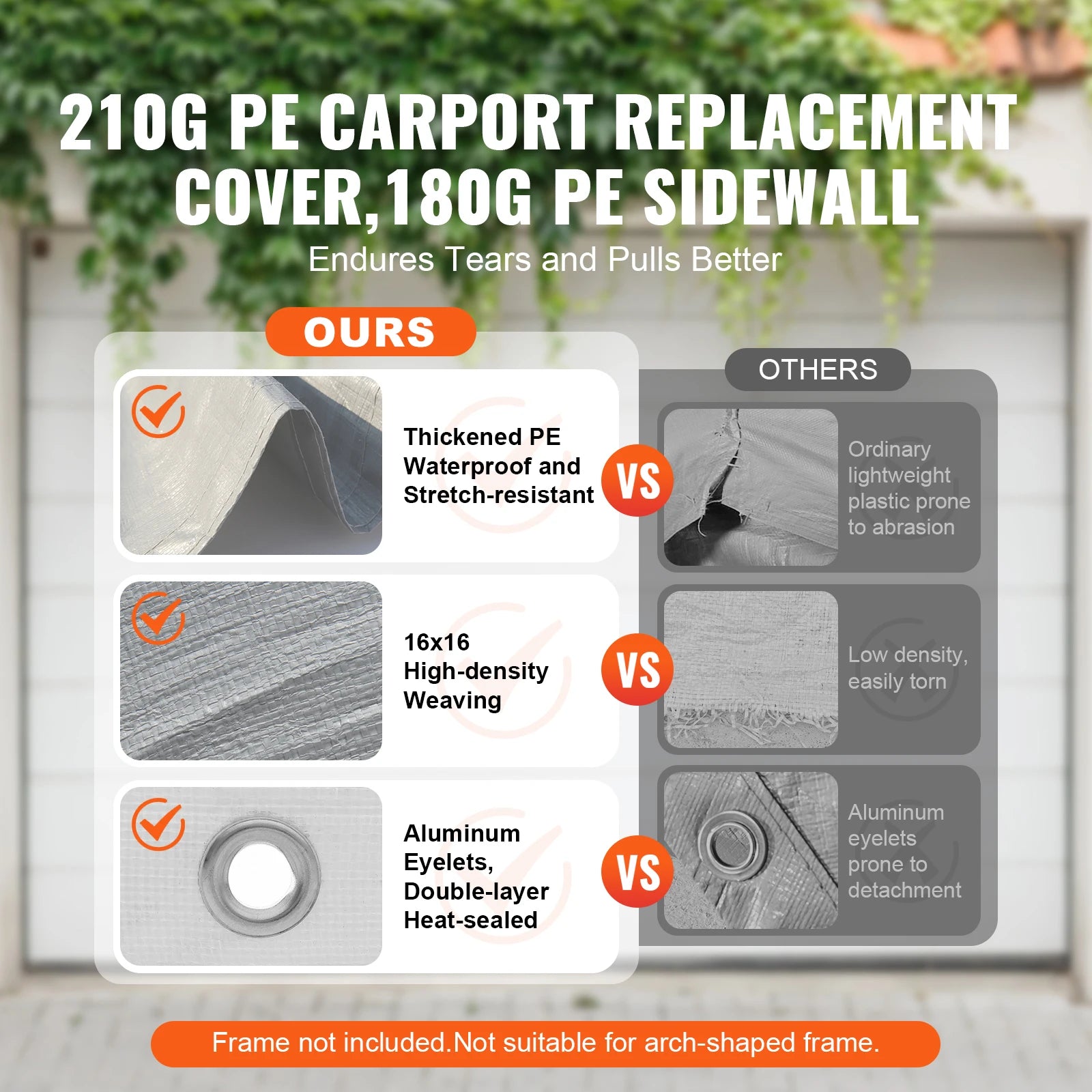 Cubierta de reemplazo para garita de coche Succ e Buy Carport Carport Replacement Cover Garage Top Tent Shelter Tarp Heavy-Duty Waterproof & UV Protected (Estructura no incluida)
